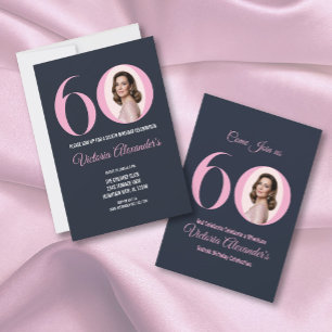 Invitación Foto elegante de cumpleaños 60 negro rosa