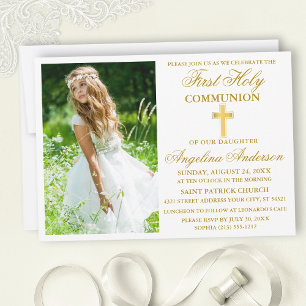 Invitación Foto elegante de Primera Comunión en oro