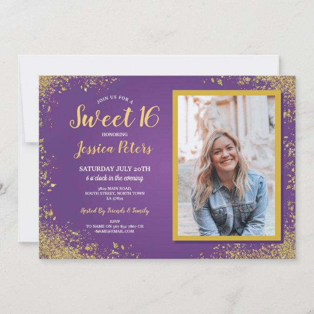 Invitación Foto elegante del cumpleaños del oro del fiesta (Anverso)