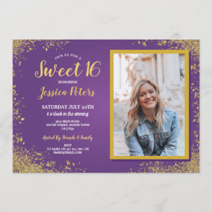 Invitación Foto elegante del cumpleaños del oro del fiesta