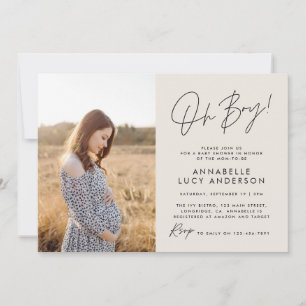Invitación Foto elegante neutra con crema para bebé