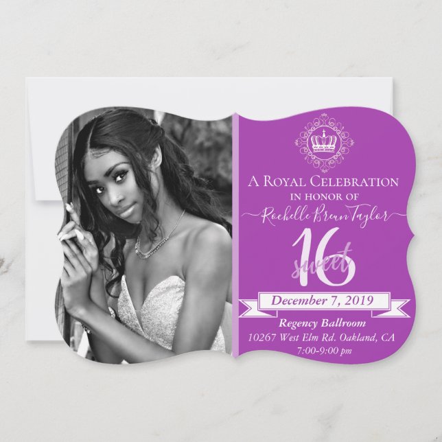 Invitación Foto elegante púrpura magenta del dulce 16 reales (Anverso)