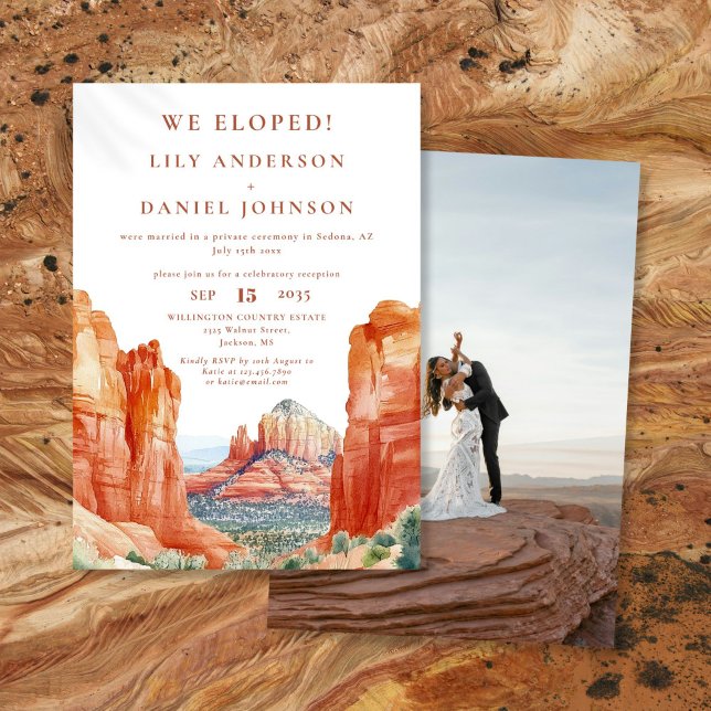 Invitación Foto Elopement de Roca del Desierto de la Acuarela (We Eloped Watercolor Desert Rock Elopement Photo Invitation)