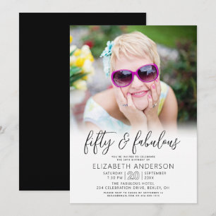 Invitación Foto en Blanco y Negro 50 Cumpleaños Fabuloso Scri