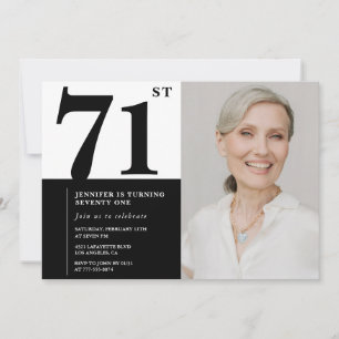 Invitación Foto en Blanco y Negro Chic Cumpleaños 71