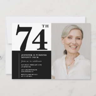 Invitación Foto en Blanco y Negro Chic Cumpleaños 74
