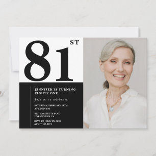 Invitación Foto en Blanco y Negro Chic Cumpleaños 81