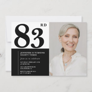 Invitación Foto en Blanco y Negro Chic Cumpleaños 83