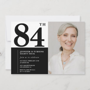 Invitación Foto en Blanco y Negro Chic Cumpleaños 84
