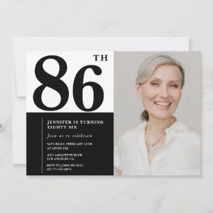 Invitación Foto en Blanco y Negro Chic Cumpleaños 86
