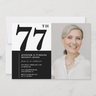 Invitación Foto en Blanco y Negro Chic para 77 Cumpleaños