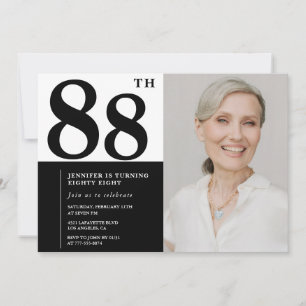 Invitación Foto en Blanco y Negro Chic para 88 Cumpleaños