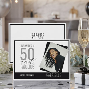 Invitación Foto en Blanco y Negro Cumpleaños 50 y Fabuloso