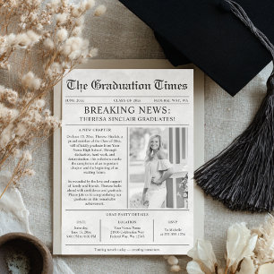 Invitación Foto en blanco y negro de periódico Fiesta de grad