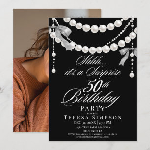 Invitación Foto en blanco y negro del 50 cumpleaños sorpresa