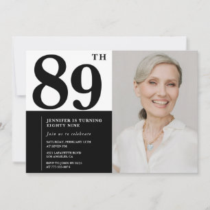 Invitación Foto en blanco y negro elegante cumpleaños 89