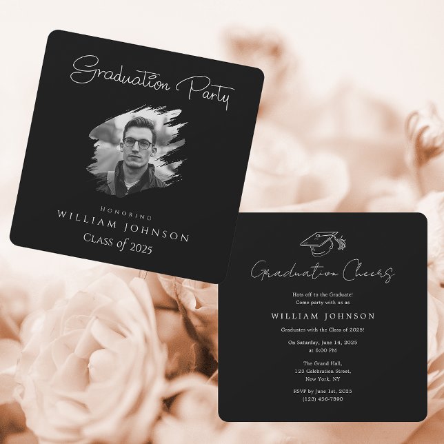 Invitación Foto en Blanco y Negro | Fiesta de Graduación 2025 (Black and White Graduation Party 2025 Invitation)