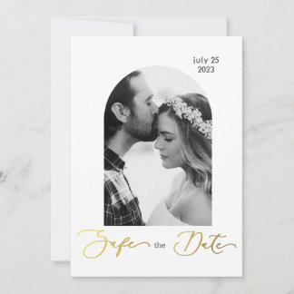 Invitación Foto en blanco y negro, letra dorada