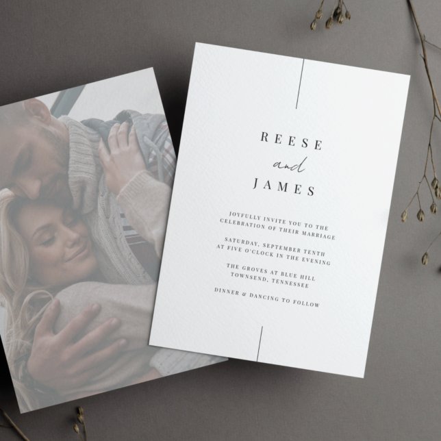 Invitación Foto en línea con matices | Boda mínimo moderno (Modern minimalist wedding invitation)