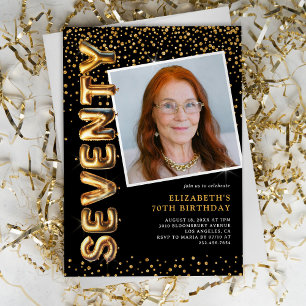 Invitación Foto en negro y dorado para 70 cumpleaños