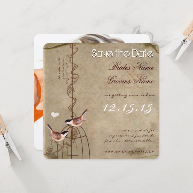 Invitación Foto en parte posterior Jaula de pájaros Save the  (Anverso/Reverso In Situ)