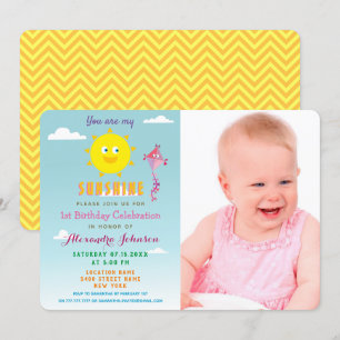 Invitación Foto Eres mi Sunshine, Chica Primer Cumpleaños