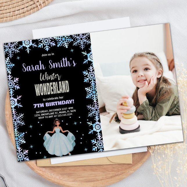 Invitación Foto Escándalo de nieve Invierno Negro Maravilla (Photo Snow flake Black Winter Wonderland Invitation)