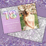 Invitación Foto Espuma arcoiris 18 cumpleaños<br><div class="desc">Foto de Rainbow Sparkle Invitation Purpurina 18th Birthday Invitation invitación a una fiesta de cumpleaños número 18 para un chica de 18 años con escritura moderna y divertidos globos de Relieve metalizado.</div>