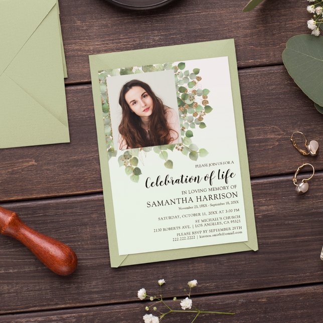 Invitación Foto Eucalyptus Celebración del funeral de la vida (Subido por el creador)