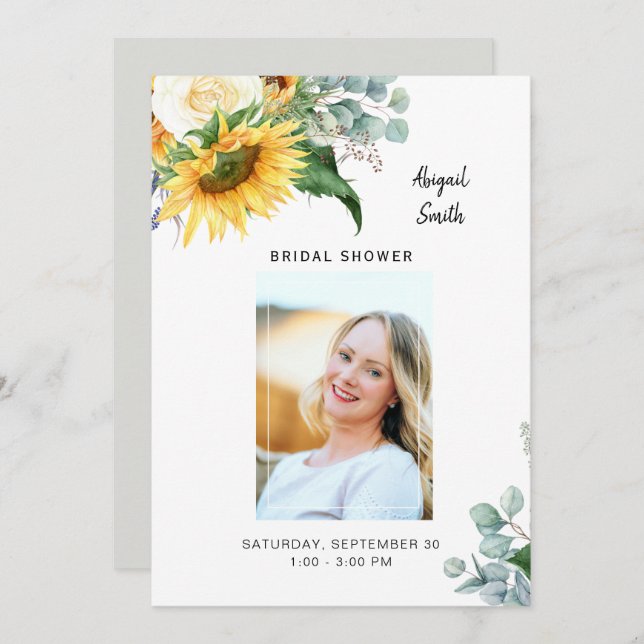 Invitación Foto Eucalyptus de Sunflower Bridal Shower (Anverso / Reverso)