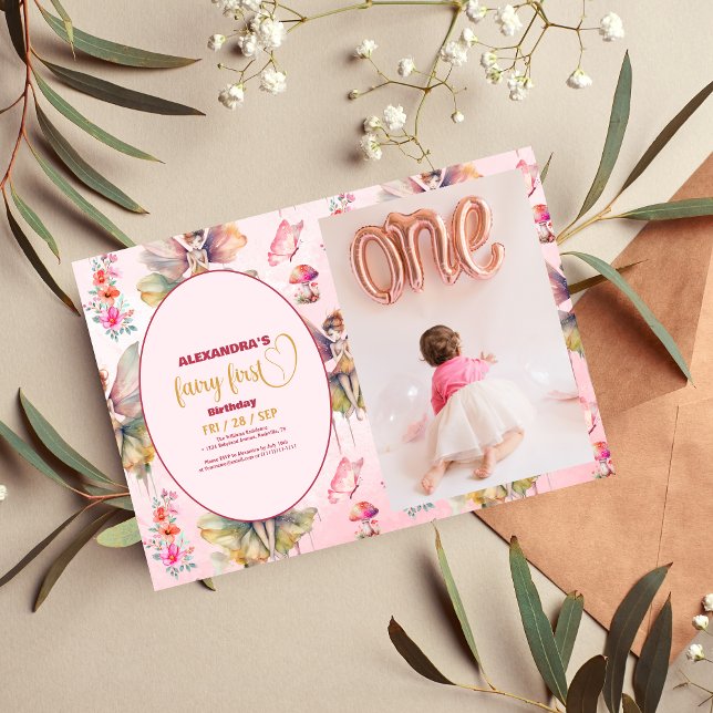 Invitación Foto Fairy First Chica 1er cumpleaños (Subido por el creador)