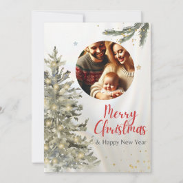 Invitación Foto familiar de navidades con árbol y feliz año n