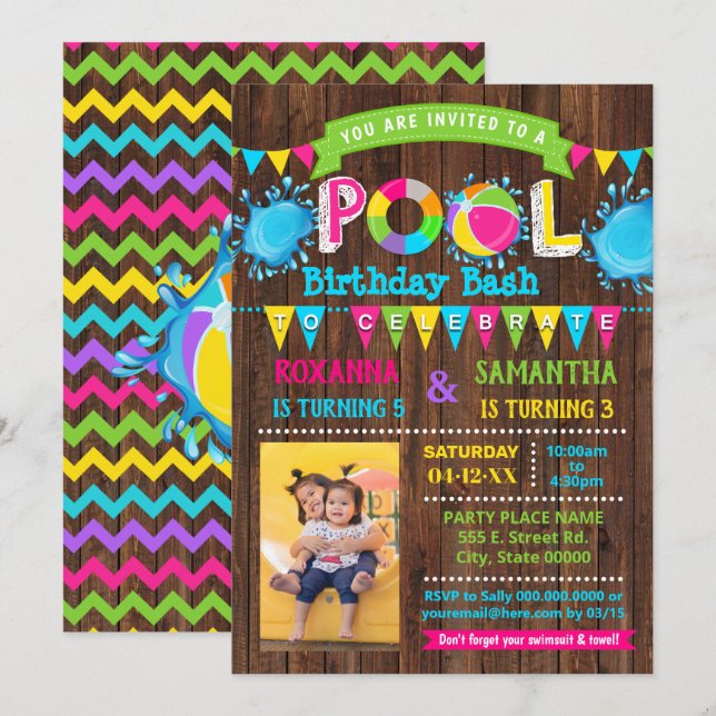 Invitación Foto fiesta combinado de bash de cumpleaños de Hot (Anverso / Reverso)
