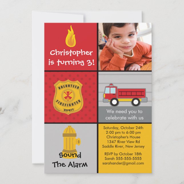 Invitación Foto: Fiesta de cumpleaños de Fireman Boy (Anverso)