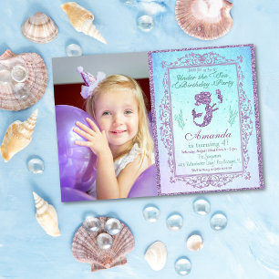 Invitación FOTO Fiesta de Cumpleaños de Sirena Bajo el Mar en