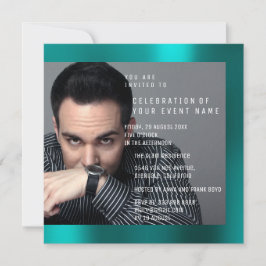 Invitación Foto Fiesta de cumpleaños Gris verde Verde azulado