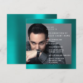 Invitación Foto Fiesta de cumpleaños Gris verde Verde azulado