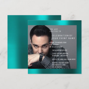 Invitación Foto Fiesta de cumpleaños Gris verde Verde azulado