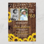 Invitación Foto Fiesta de cumpleaños Madera de girasol 2 imág<br><div class="desc">Invitación a la foto con flores,  Añada su foto a esta invitación de madera de estilo vintage. Agregue cualquier edad. Se incluye la impresión posterior.</div>