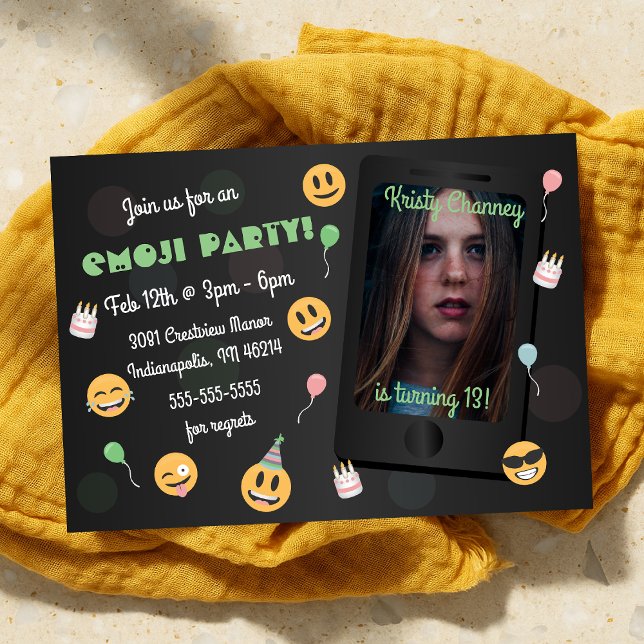 Invitación Foto: fiesta de cumpleaños temática de la Emoji de (Photo Teens Emoji Theme Birthday Party Invitation
)