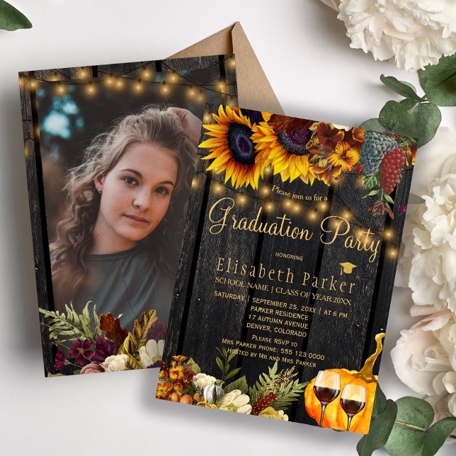 Invitación Foto fiesta de graduación de madera rústica otoño (Subido por el creador)