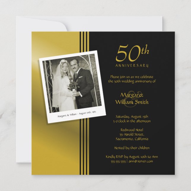 Invitación Foto Fiesta del 50° Aniversario del Boda de Oro (Anverso)