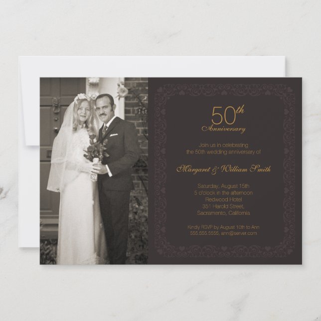 Invitación Foto Fiesta del 50° Aniversario del Boda de Oro (Anverso)