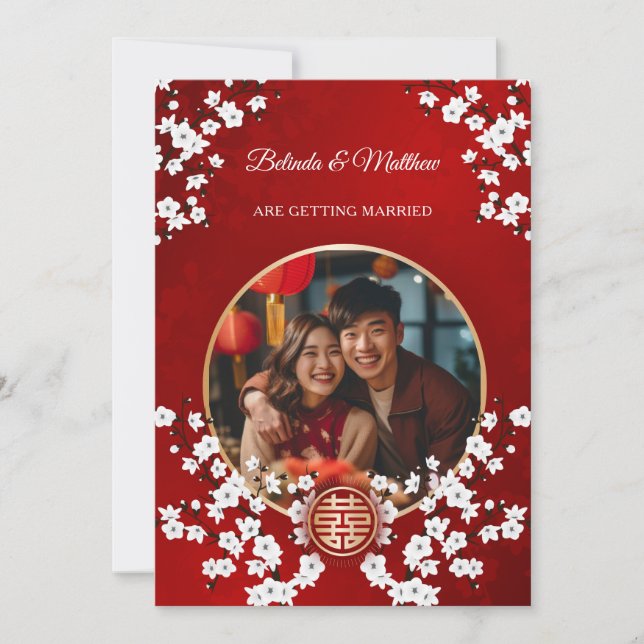 Invitación Foto Flor Oriental Boda China (Anverso)
