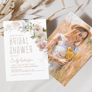 Invitación Foto Flor silvestre ducha de novia moderna Boho