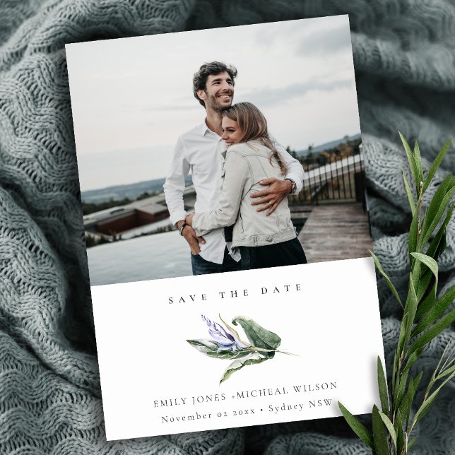Invitación Foto Floral Azul Leafy Tropical Guardar La Fecha (Subido por el creador)