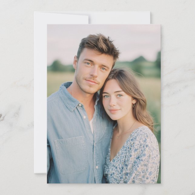 Invitación Foto floral azul sereno (Anverso)