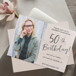 Invitación Foto floral boho para 50 cumpleaños