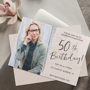 Invitación Foto floral boho para 50 cumpleaños