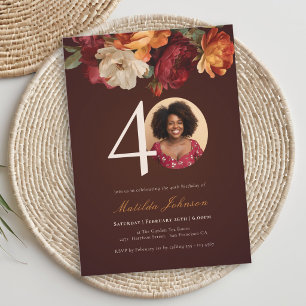 Invitación Foto floral borgoña romántica cumpleaños 40